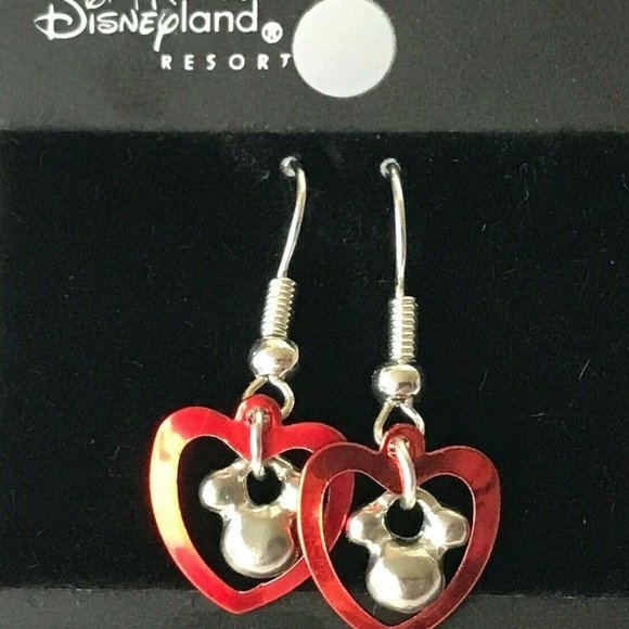Disney Jewelry - Disney Parks Mickey Mouse Icon Ears Earrings Red Heart Disneyana Silver Plated